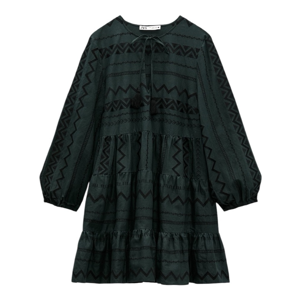 Zara Green and Black Mini Dress